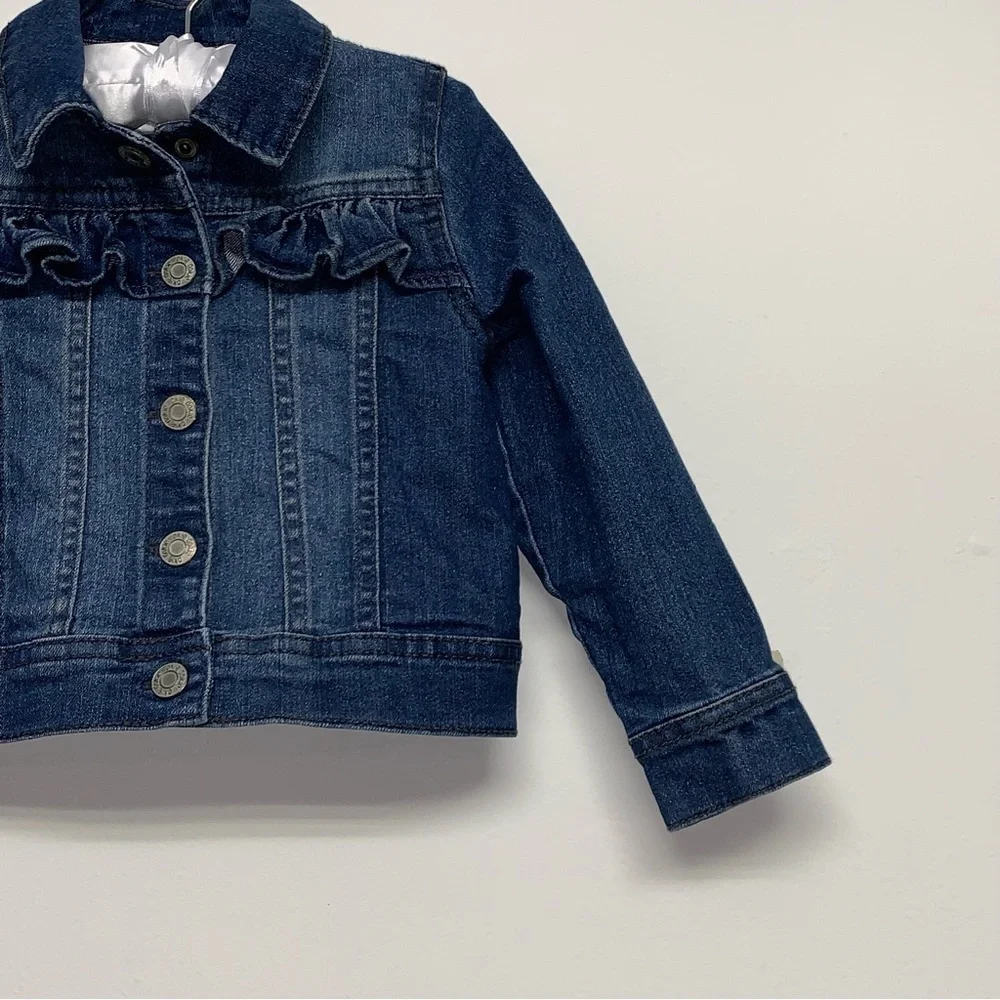 Okie Dokie Girls Size 2T Toddler Snap Button Stretch Denim Blue Jean Jacket